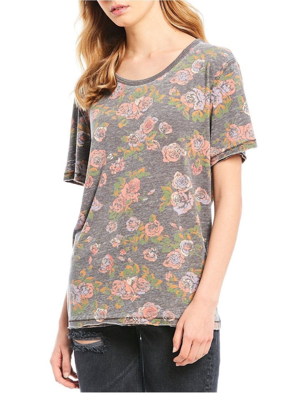 Free People Tourist T-Shirt Small Black Floral Tee